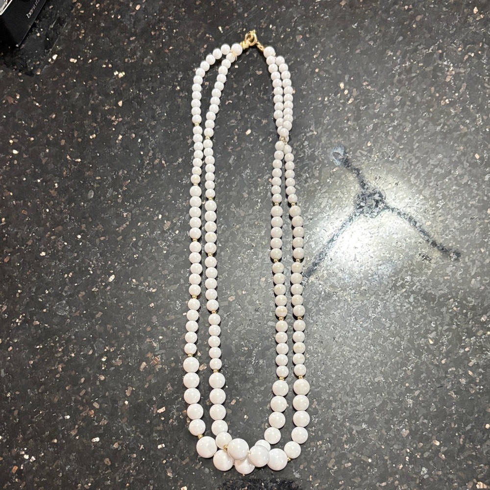 Vintage double strand, white ankle beads necklace